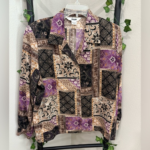 Alia Patchwork cottage core boho Y2K long sleeve lightweight blouse EUC - Picture 1 of 11